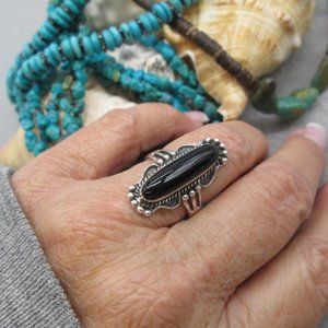 Native American 925 Sterling Silver and Black Onyx Ring, Onyx Ring,Southwestern